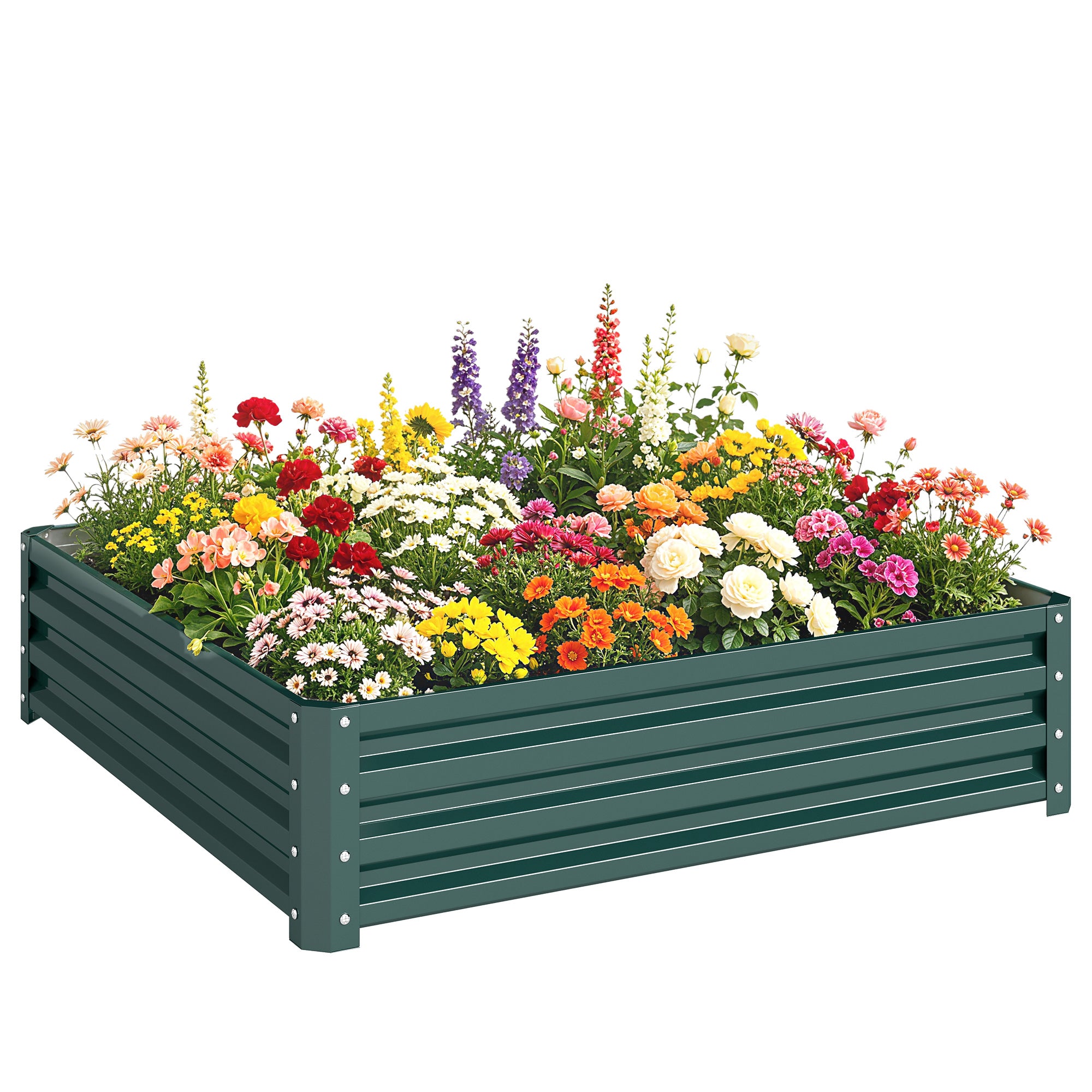 Galvanized Raised Garden Bed, 4' x 4' x 1' Metal Planter Box, for Growing Vegetables, Flowers, Herbs, Succulents, Green