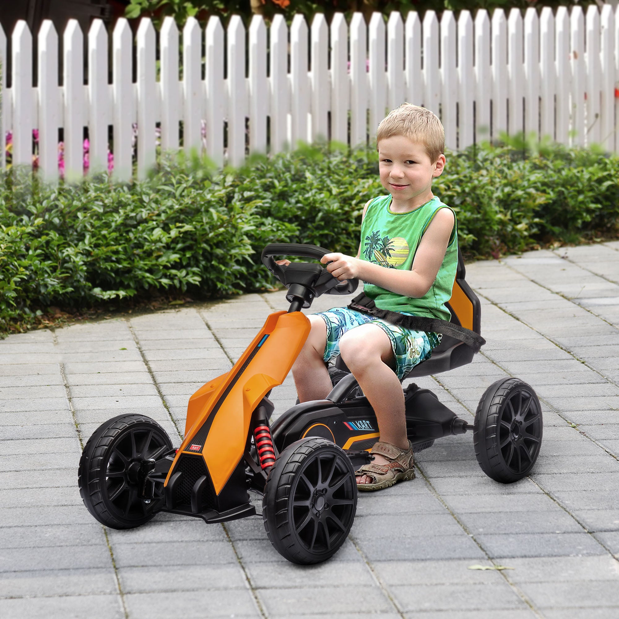 12V Electric Go Kart for Kids, Ride On Toy with EVA Tires, 2 Speeds, Adjustable Seat, Safety Belt for 3-8 Years, Orange
