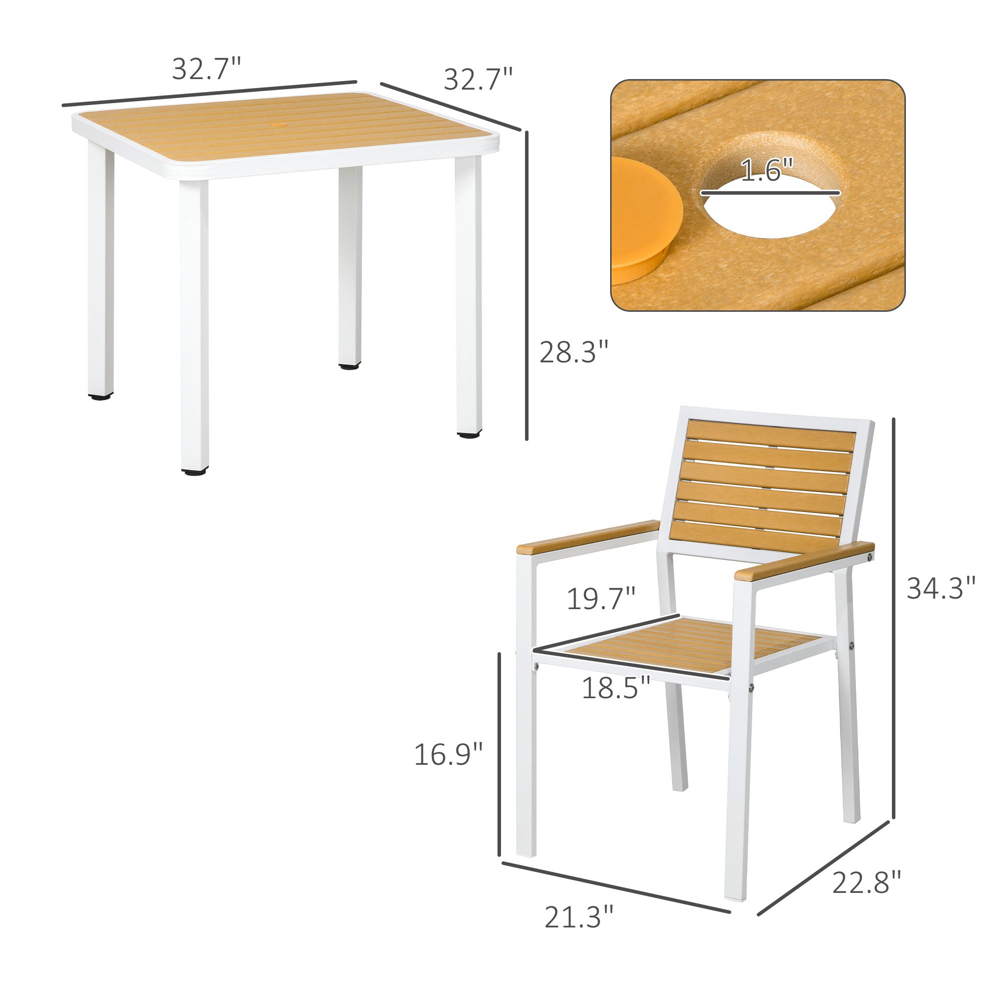 5pc Patio Table and Chairs Set, Aluminum Patio Dining Set w/ HDPE Materials, Umbrella Hole, Yellow