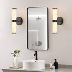 Set of 2 Resin Marble Texture Wall Lights with Iron Metal Frame, Elegant Lighting Fixtures for Hallways, Bedrooms, 5" L x 5.5" W x 14" H, Black