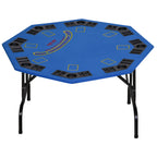 Poker Table Foldable, 47" Octagon Blackjack Poker Game Table for 8 Players with Cup Holders and Chips Tray, Blue Felt