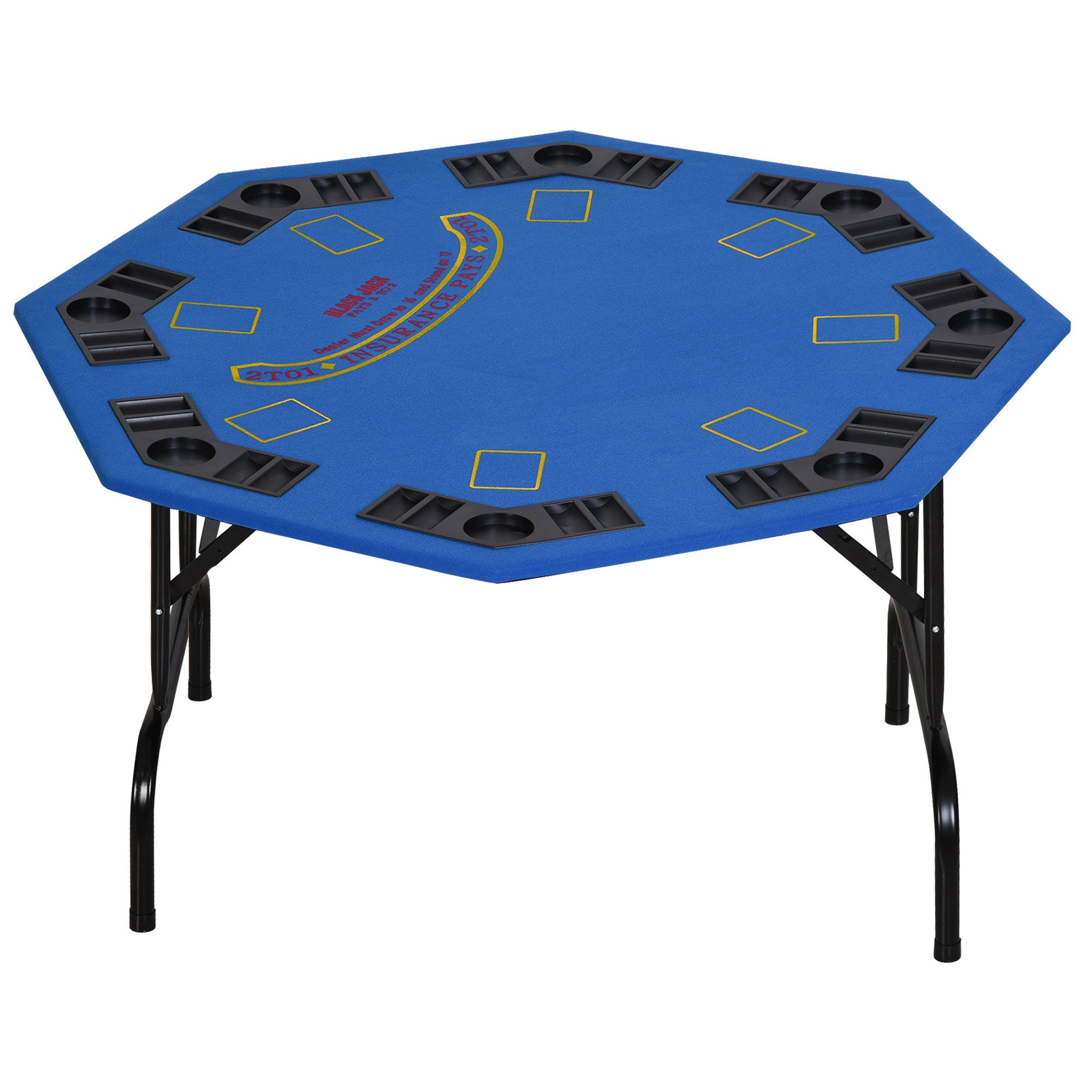 Poker Table Foldable, 47" Octagon Blackjack Poker Game Table for 8 Players with Cup Holders and Chips Tray, Blue Felt