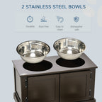 Elevated Dog Bowls with Storage, Two Stainless Steel Bowls for Large Dogs, Coffee