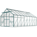 16' x 8' Aluminum Greenhouse Polycarbonate Walk-in Garden Greenhouse Kit with Adjustable Roof Vent, Rain Gutter and Sliding Door for Winter, Clear