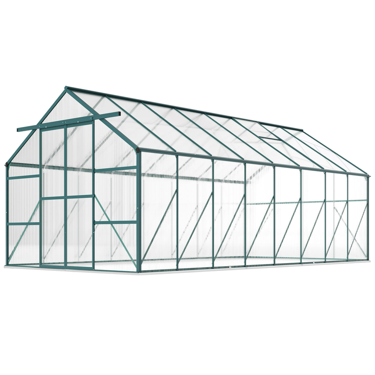 16' x 8' Aluminum Greenhouse Polycarbonate Walk-in Garden Greenhouse Kit with Adjustable Roof Vent, Rain Gutter and Sliding Door for Winter, Clear