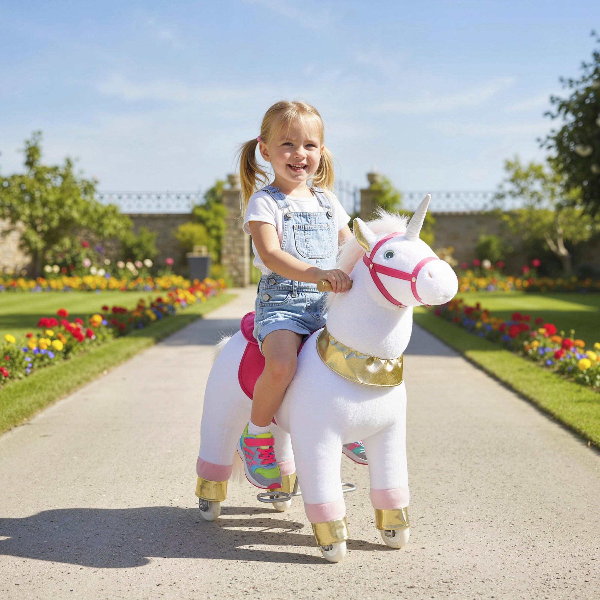 Ride on Unicorn Toy for Kids 3-5 Years, 29.5 Inch Plush Baby Rocking Horse with Wheels, No Battery Required, White