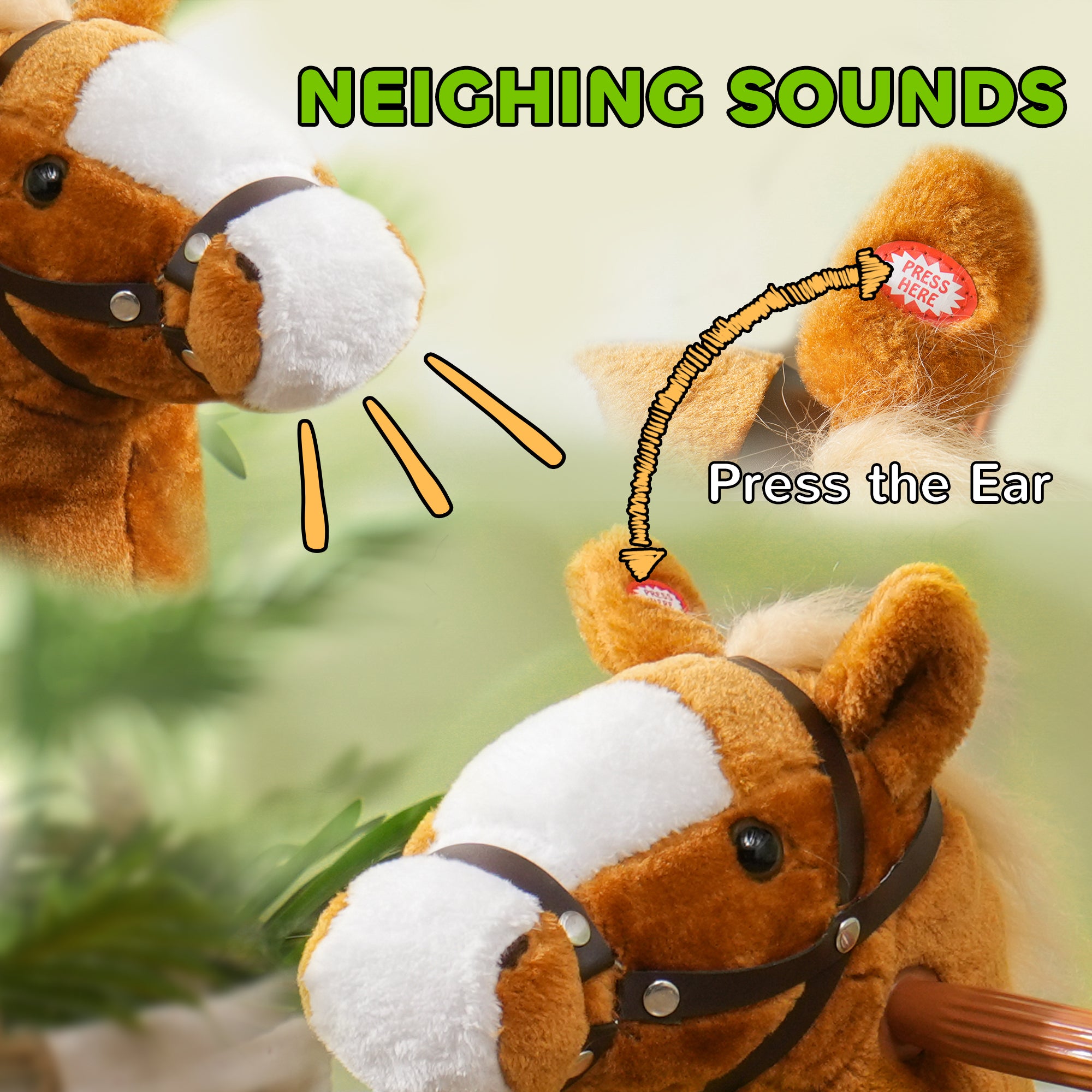 Ride on Horse, Plush Riding Pony for Ages 3-5, Walking Horse Animal with Wheels Neighing for Active Play, Brown
