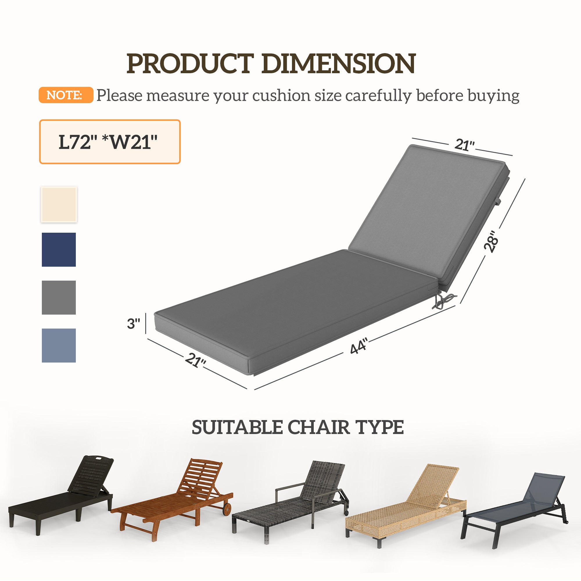 2-Piece Patio Chair Cushions with Backrests, Replacement Cushions for Outdoor Lounge Chair, Gray