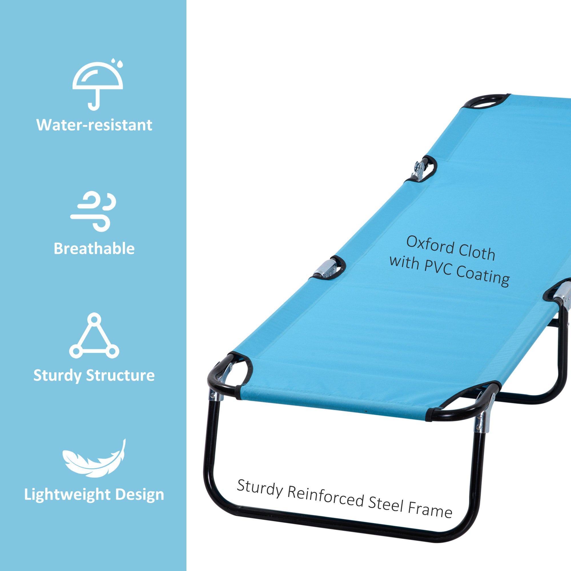 Folding Chaise Lounge Pool Chairs, Outdoor Sun Tanning Chairs with 5-Level Reclining Back, Steel Frame for Beach, Yard, Patio, Sky Blue