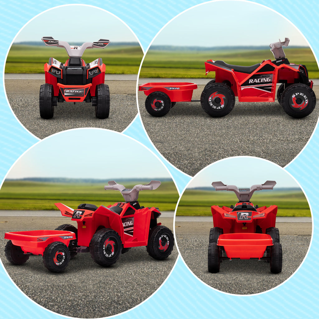 6V Electric Toy Car with Back Trailer, Forward Backward, Wear-Resistant Wheels for Ages 18-36 Months, Red