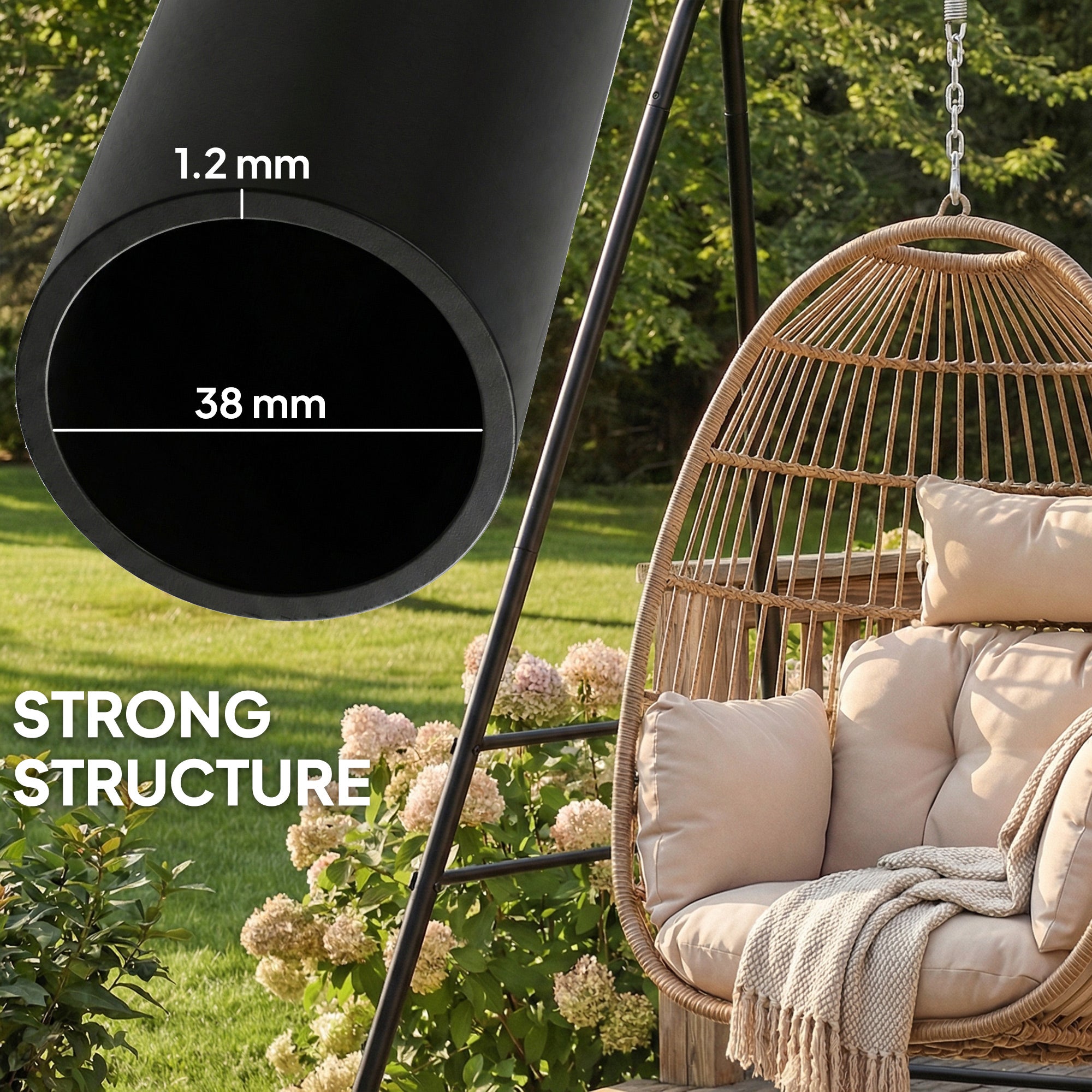 Hammock Chair Stand Indoor and Outdoor Use with Anti-Slip Foot Pads, 2 Carabiners, Black