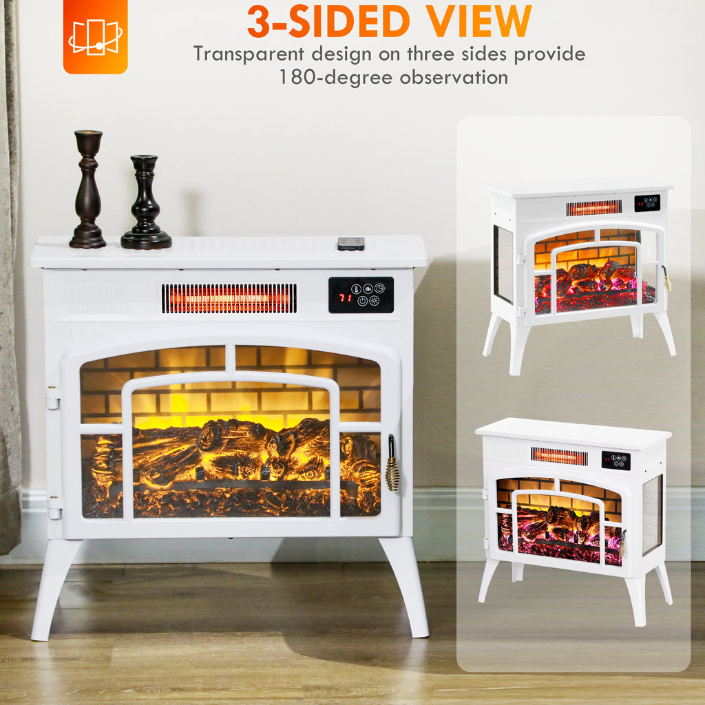 Electric Fireplace Stove, Infrared Fireplace Heater with Realistic Flame & Adjustable Temperature, 1500W, White