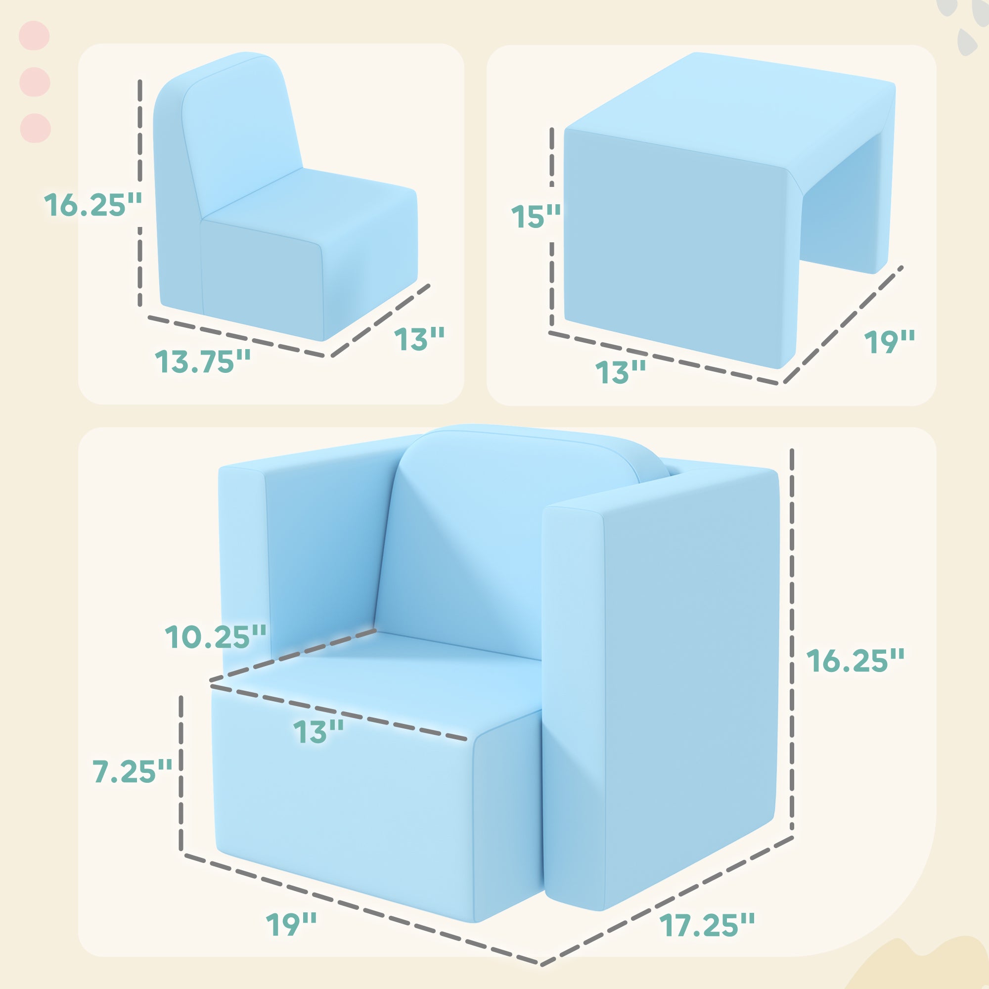 2-in-1 Convertible Table and Chair Set for Boys Girls for Boys Girls, Light Blue