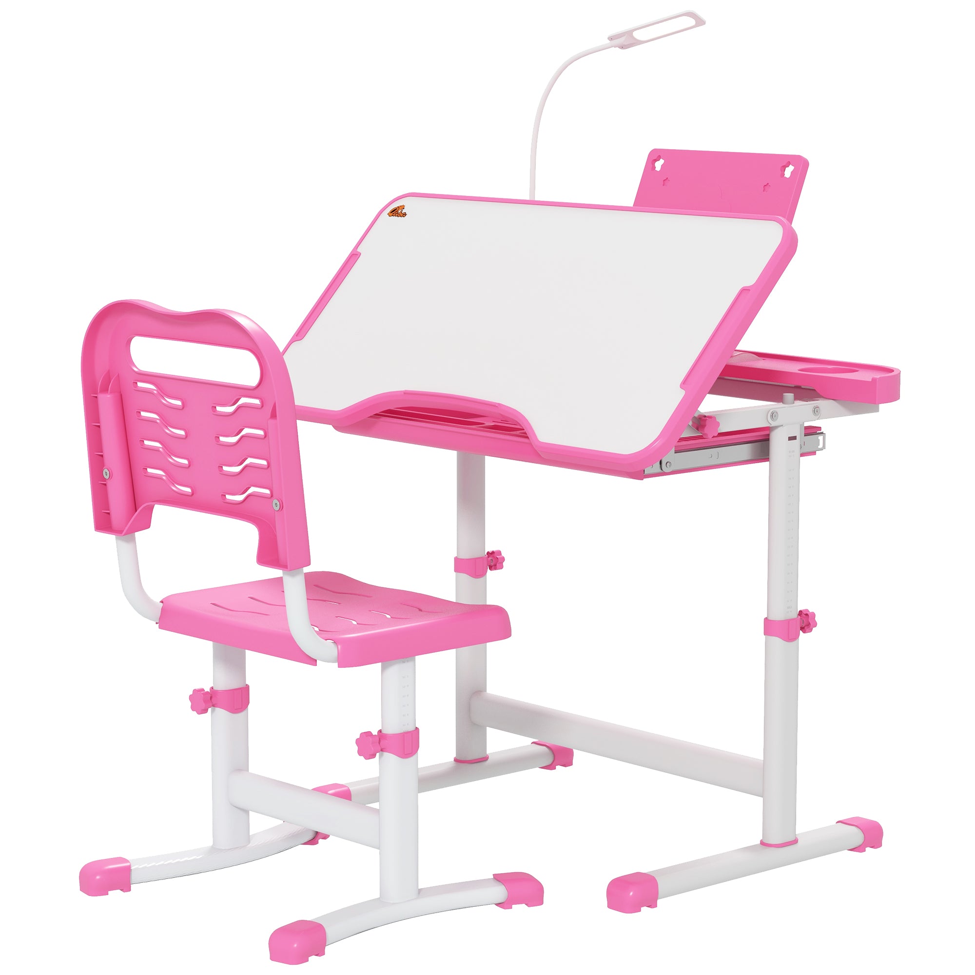 Kids Desk and Chair Set with USB Light, Storage Drawer, Pink