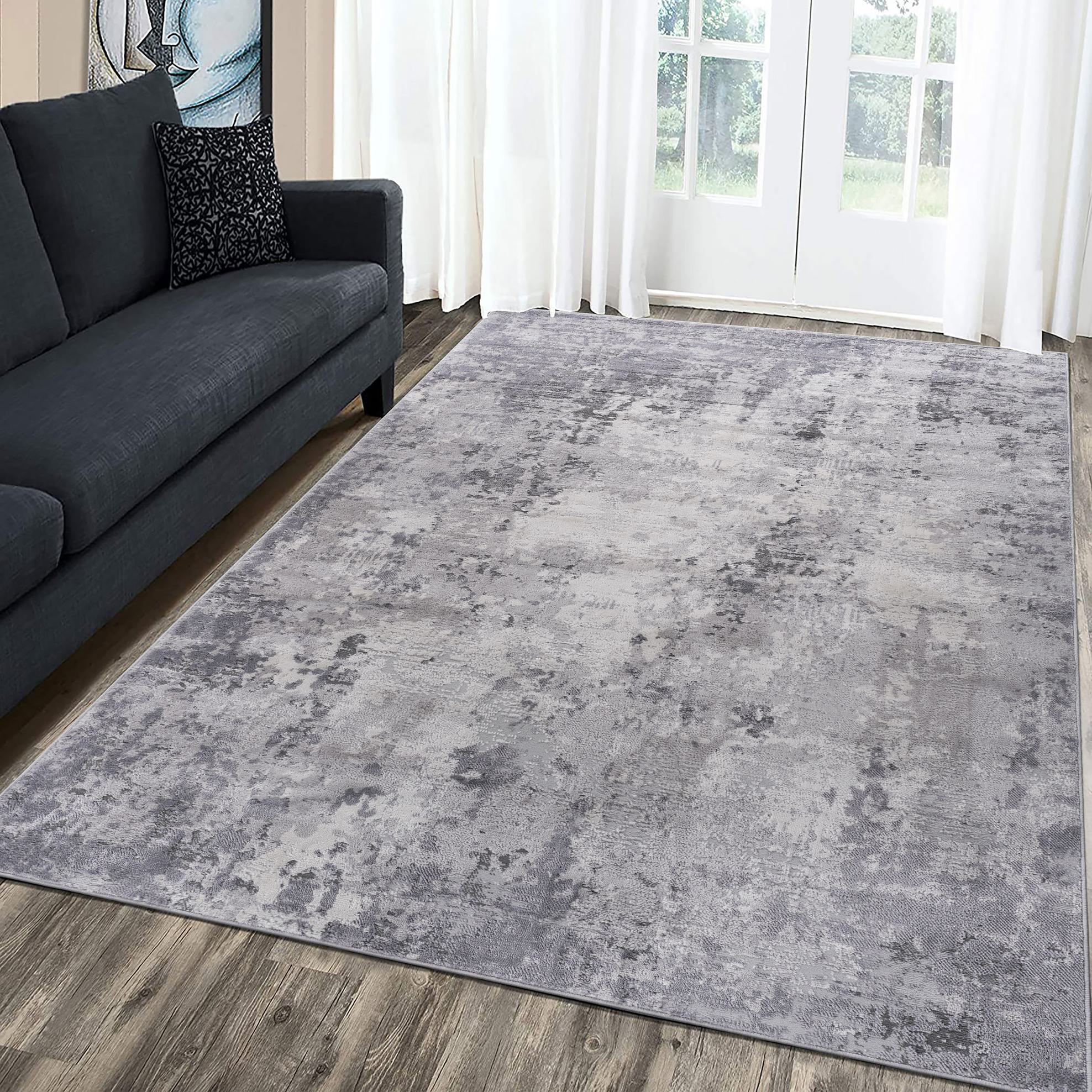 Naar 8x10 Stain-Resistant Area Rug with Non-Shedding Design and Cotton Backing, Kid and Pet-Friendly Carpet, 120" L x 93" W x 0.35" H, Gray