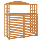 Outdoor Air Conditioner Fence Privacy Screen, Wood AC Fence Potting Table with Shelves for Patio, Light Brown