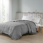 King Size Hypoallergenic Down Alternative Blanket with Satin Trim, Embossed Texture, Machine Washable, 108" L x 96" W x 0.25" H, Charcoal