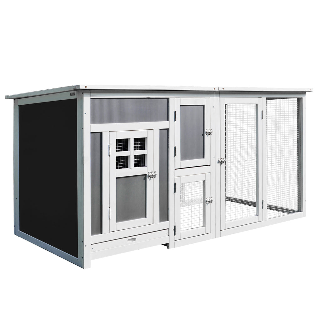 63" Chicken Coop Wooden Chicken House Rabbit Hutch Poultry Cage Hen Pen Backyard PC Roof with Run Box