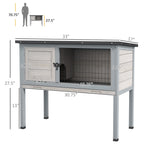 Elevated Rabbit Hutch, Wooden Bunny Cage with Hinged Asphalt Roof and Removable Tray, for Indoor/Outdoor, Gray