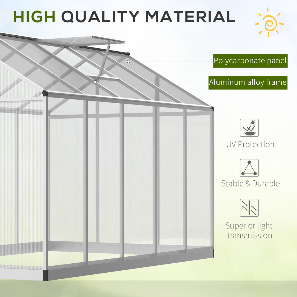 10' L x 6' W Walk-In Polycarbonate Greenhouse with Roof Vent for Ventilation & Rain Gutter for Winter