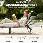 2 Folding Chaise Lounge Pool Chairs with 4-Position Reclining Back, Pillow, Breathable Mesh & Bungee Seat, Dark Blue