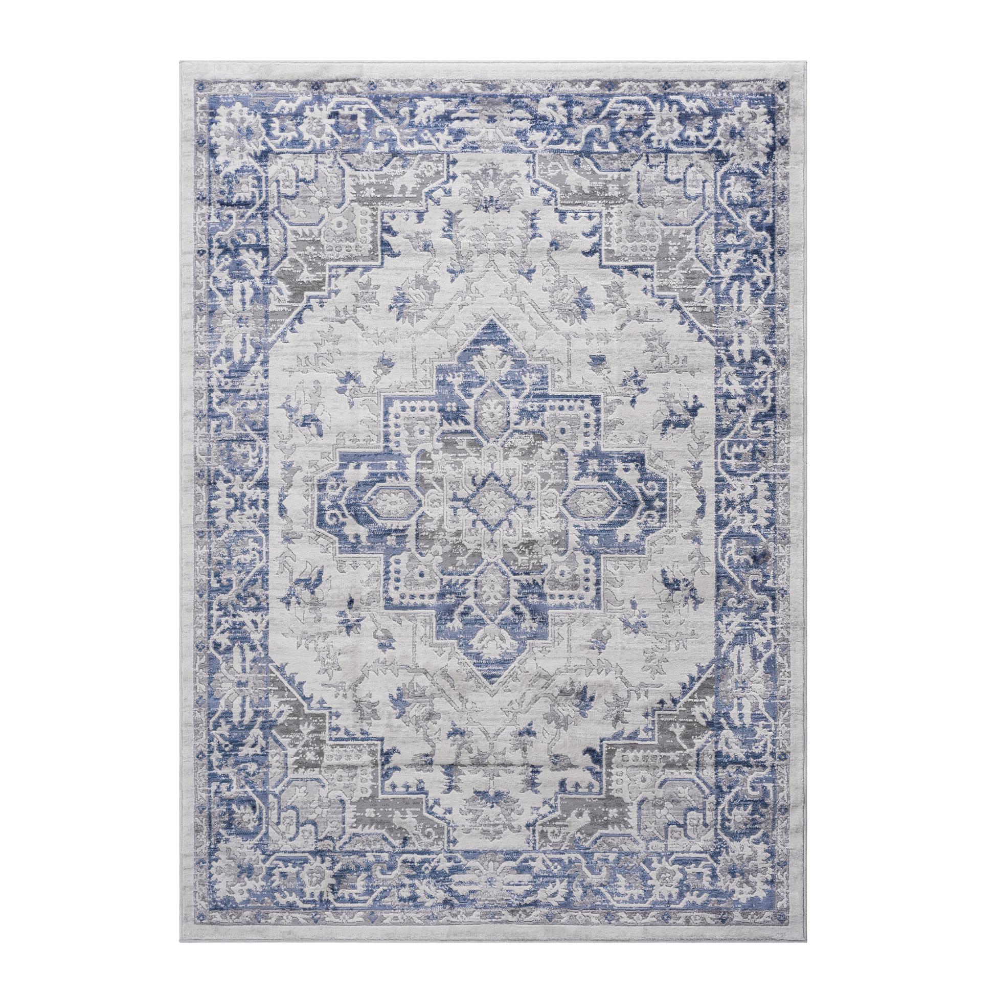 Naar 2x3 Stain-Resistant Area Rug with Cotton Backing, Medium Pile Height, Kid and Pet-Friendly Carpet, 36" L x 24" W x 0.35" H, Blue+Gray