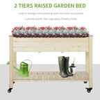 Raised Garden Bed, 47" x 22" x 33", Elevated Wooden Planter Box w/ Lockable Wheels, Storage Shelf, and Bed Liner for Backyard, Patio, Natural