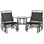 Outdoor Glider Chairs with Coffee Table, Patio 2-Seat Rocking Chair Swing with Breathable Sling for Backyard, Black