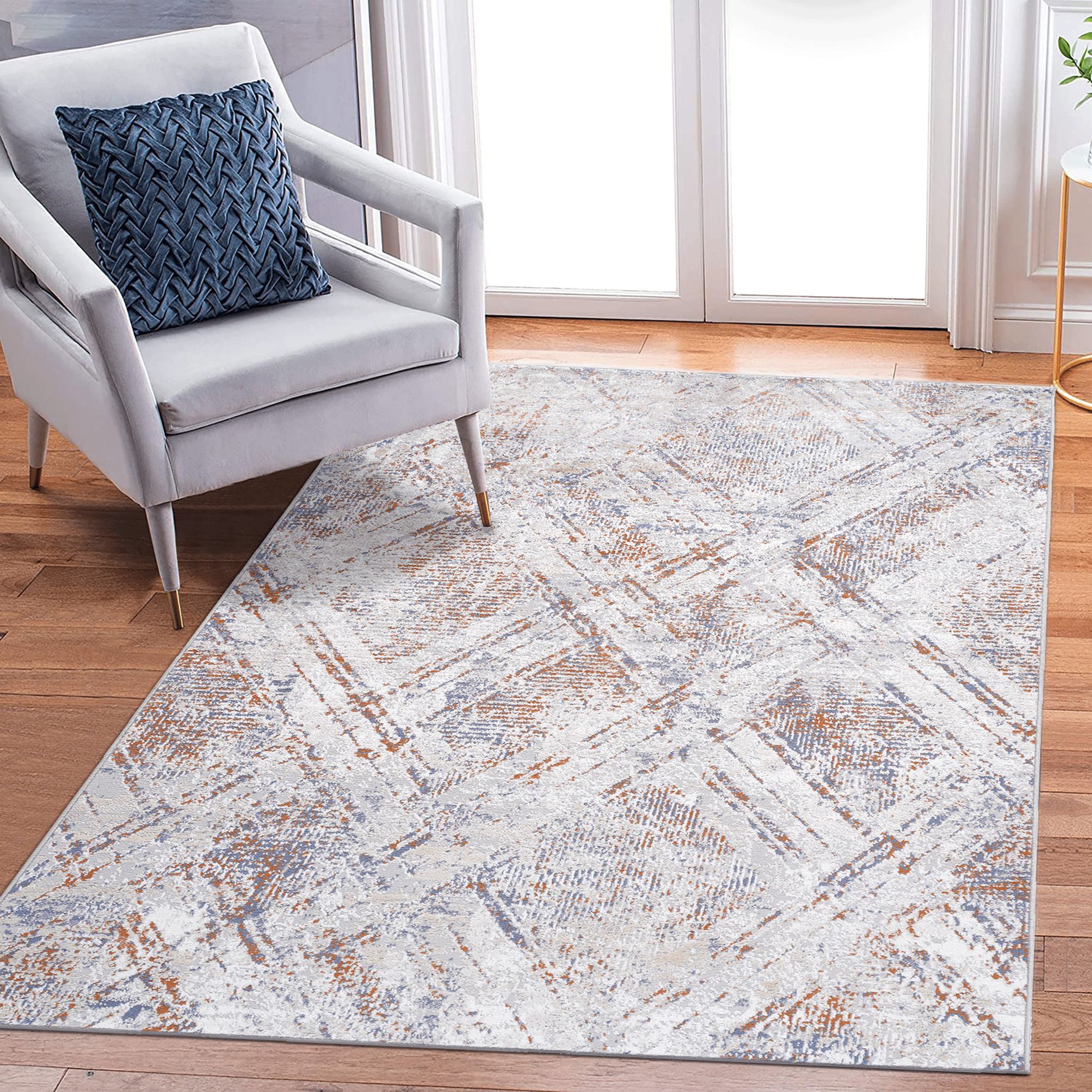 Naar 5x7 Geometric Stain-Resistant Area Rug with Non-Shedding Design and Cotton Backing, Kid and Pet-Friendly Carpet, 90" L x 63" W x 0.3" H, Beige