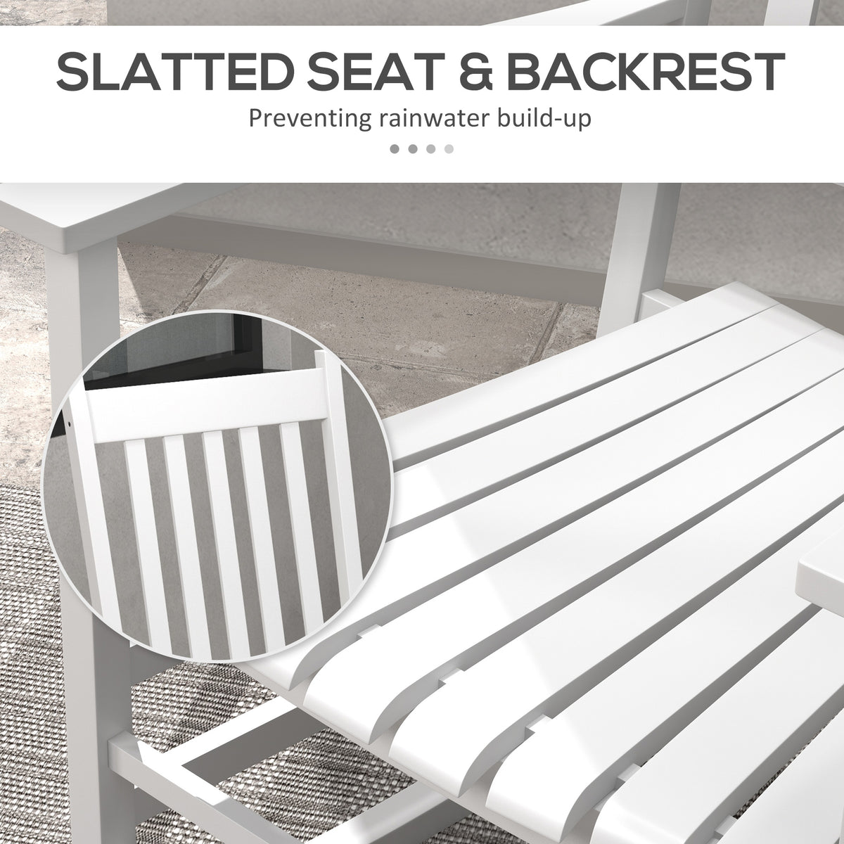 Wooden Rocking Chair Set, Curved Armrests, High Back, Slatted Seat Outdoor Rocker Set, White
