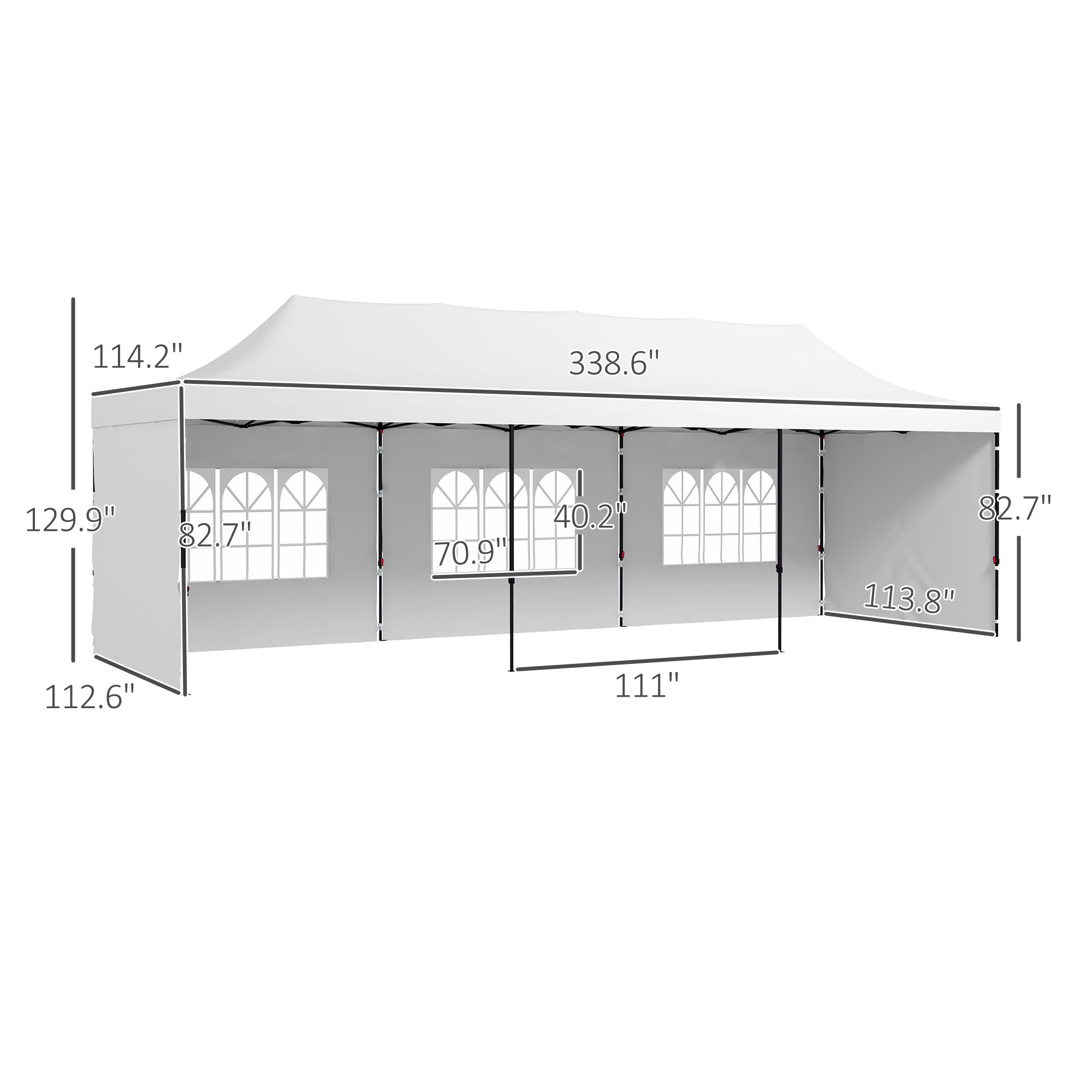 9.5' x 28' Pop Up Canopy Tent, Instant Tent for Parties, Height Adjustable, with Carry Bag and Sand Bags