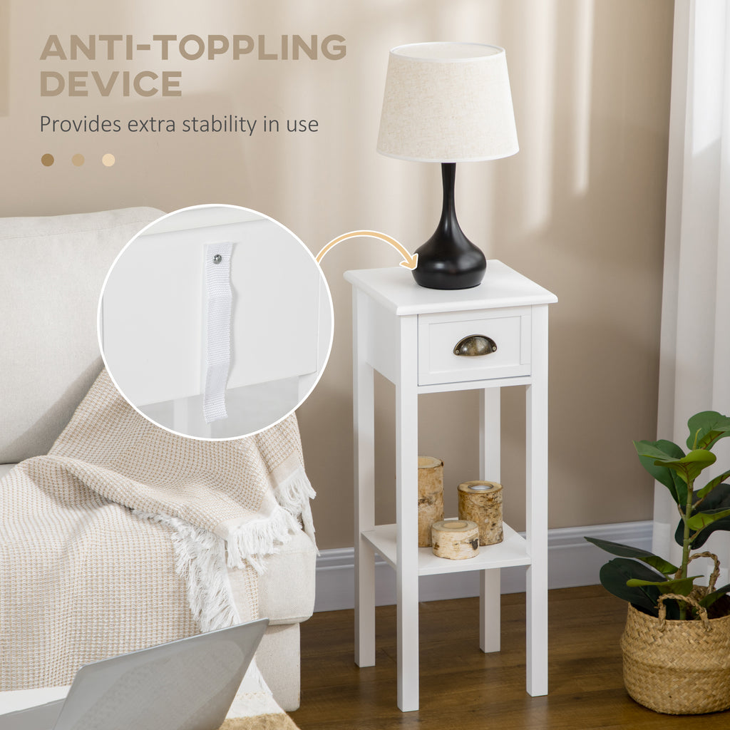 2-Tier Nightstand, Side Table with Drawer and Shelf for Living Room or Bedroom, Set of 2, White
