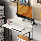 Adjustable Standing Desk with Power Outlets, Stand Up Desk with Tiltable Tabletop, Wheels, Shelf, for Home Office, Oak