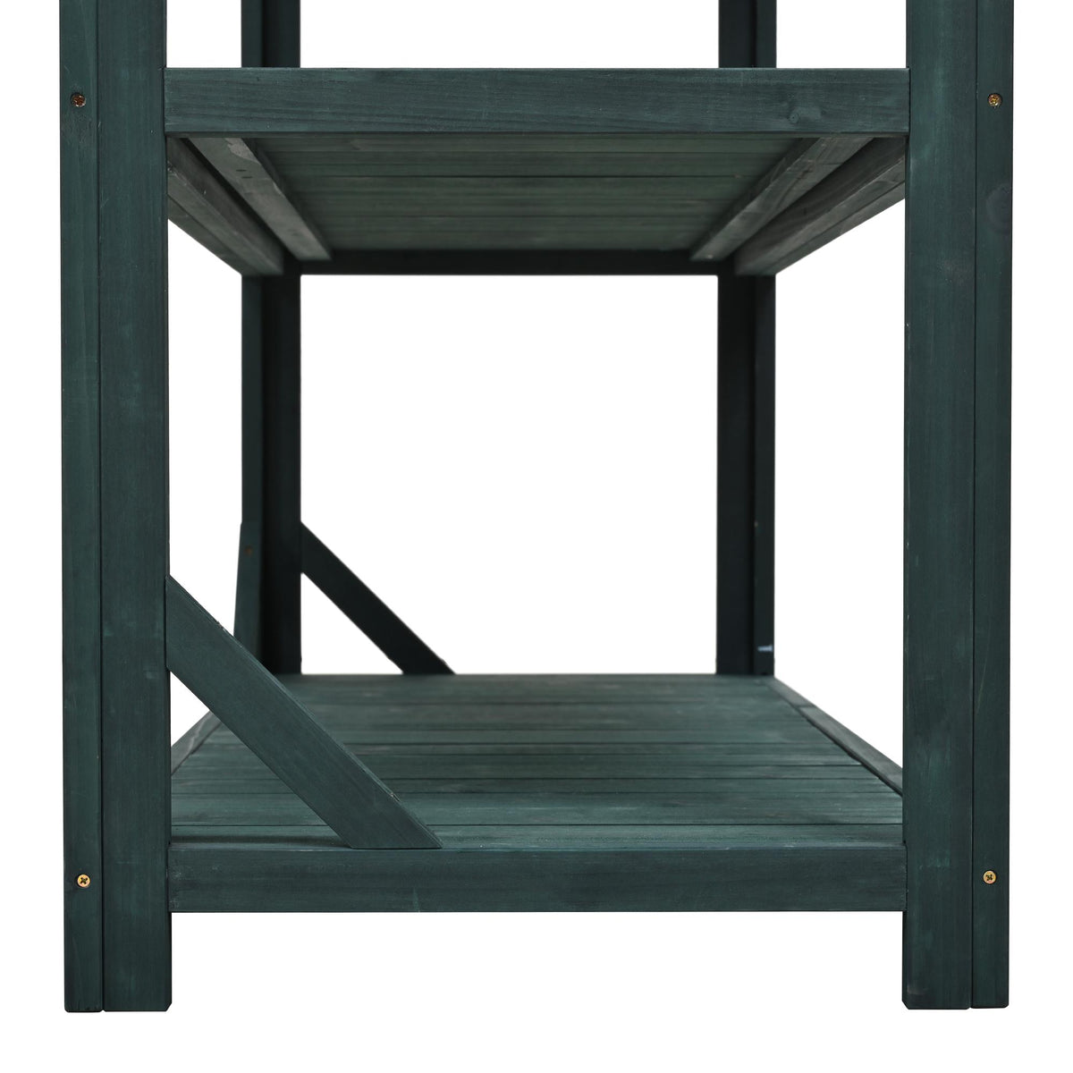 Outdoor Potting Bench with 4 Shelf & Side Hook for Patio, Farmhouse Garden Workstation with Large Tabletop, 47'' L x 19.5'' W x 65'' H, Green