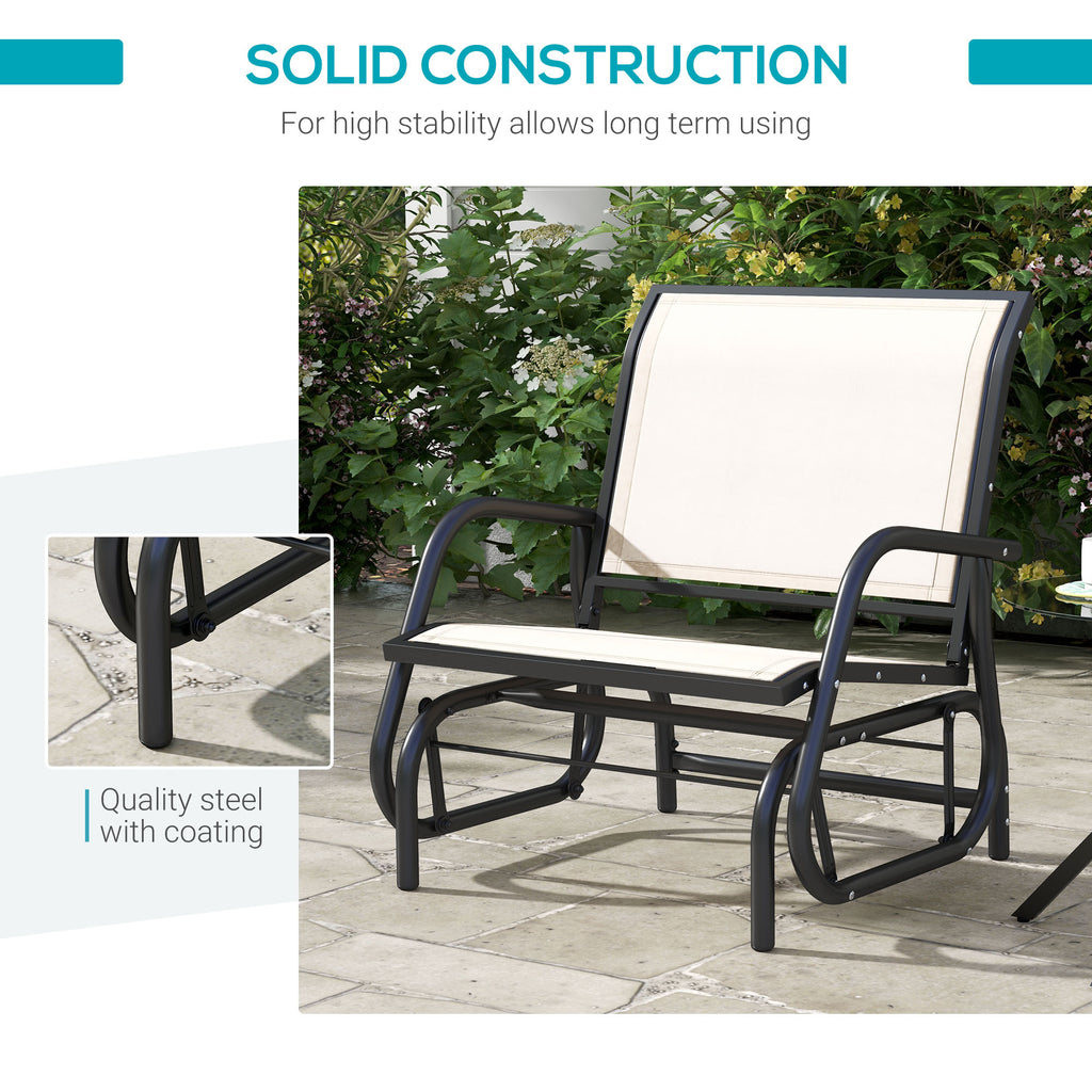 Outdoor Glider Chair, Steel Swing Chai with Curved Armrests for Porch, Garden, Poolside, Balcony, Cream White