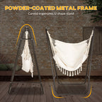 Hammock Chair with U Shape Stand, Hammock Swing Chair with A Side Pocket, Brown & Cream White