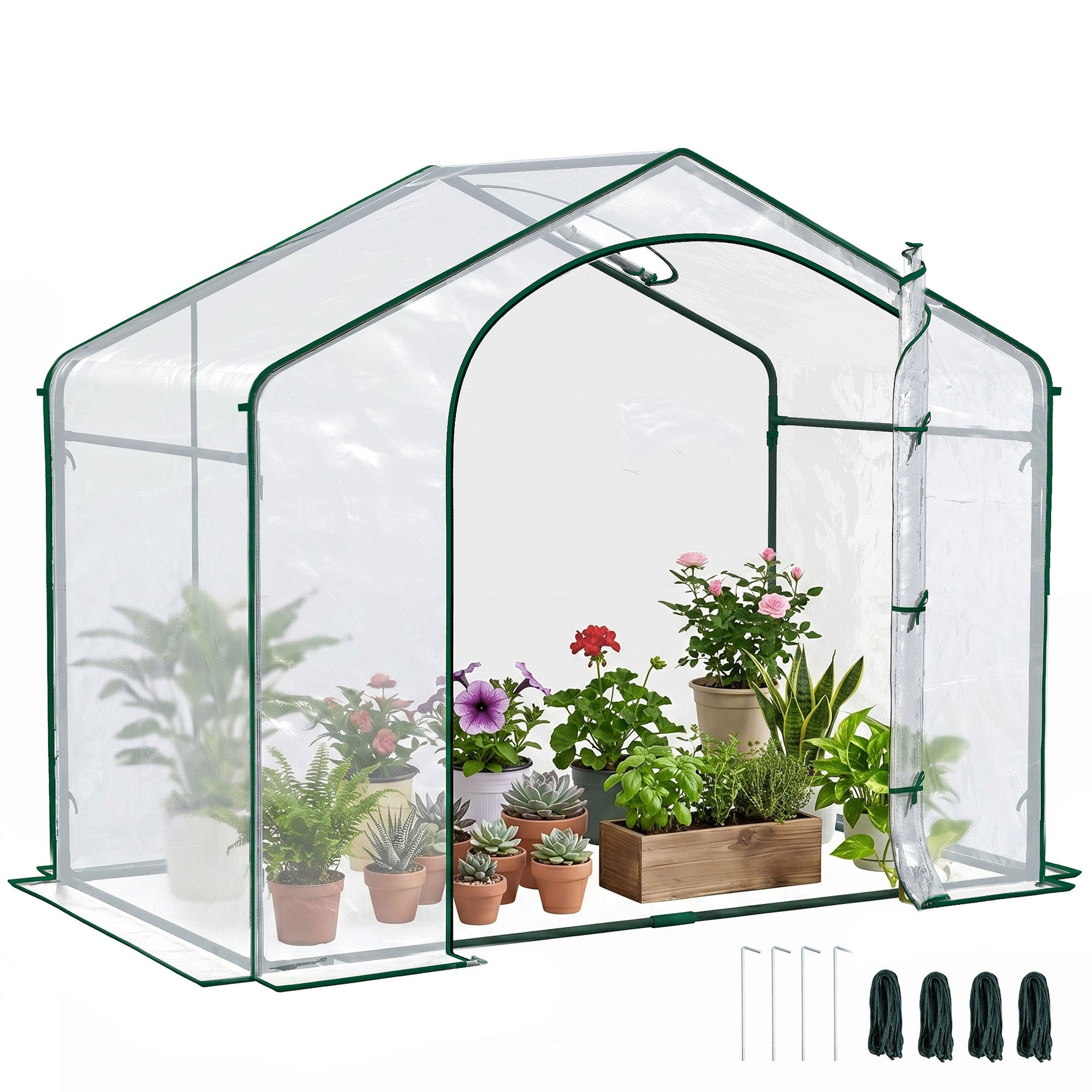 6' x 3' x 5' Portable Walk-in Greenhouse, Plastic Cover, Steel Frame Garden Hot House, Zipper Door, Top Vent for Flowers, Vegetables, Saplings, Tropical Plants, Clear