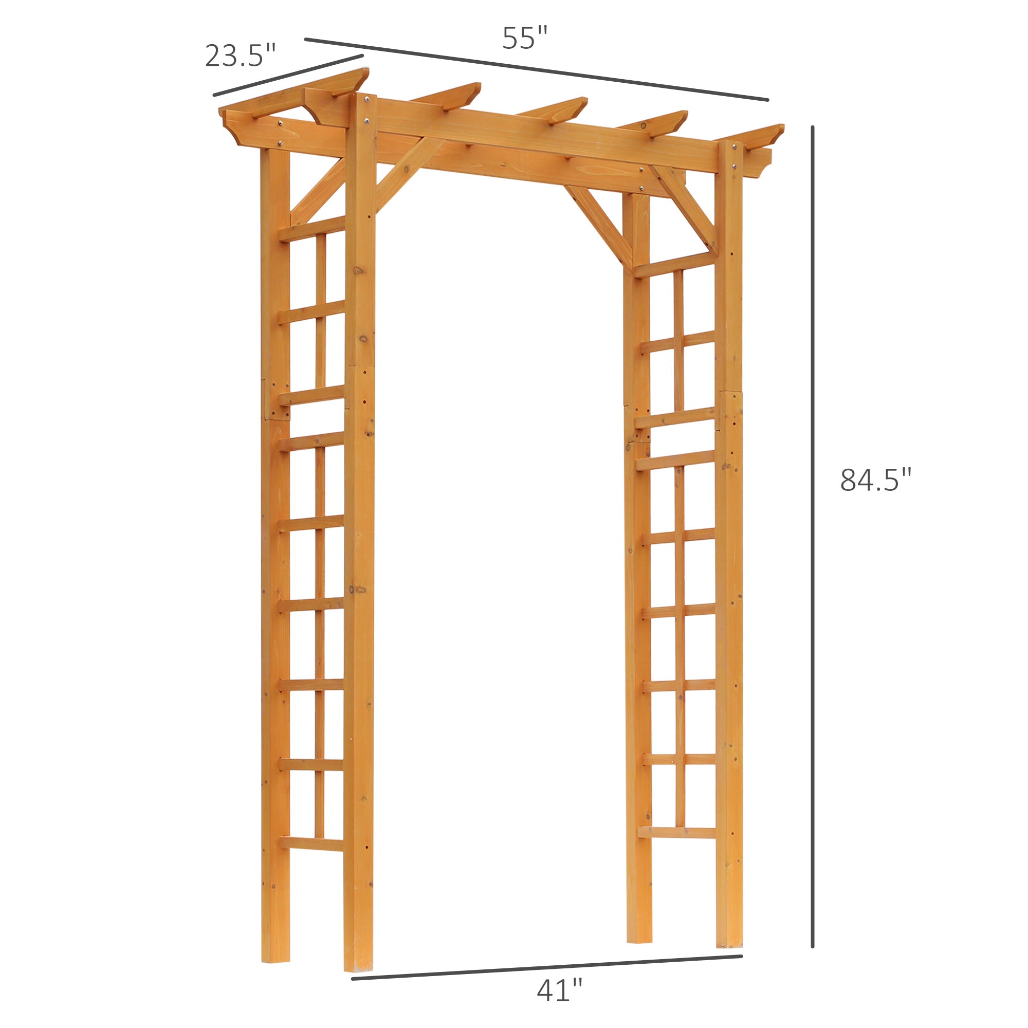 7' Wood Steel Outdoor Garden Arched Trellis Arbor with Natural Fir Wood & Side Panel for Climbing Vines, Orange