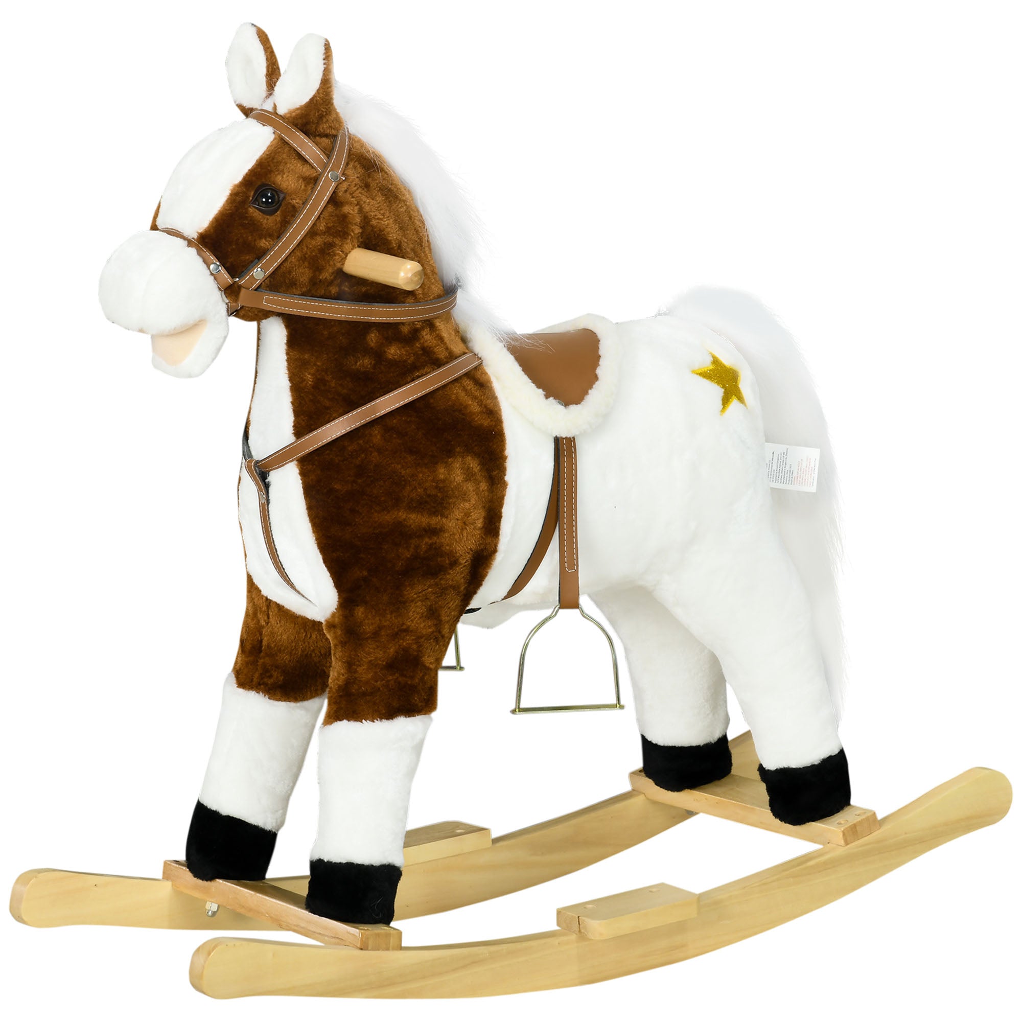 Rocking Horse with Sound, Ride on Horse with Saddle, Toddler Rocker, Gift for 3-8 Year Old, Brown