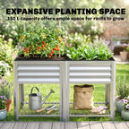 Raised Garden Bed Galvanized Steel, Elevated Planter Box with Storage Shelf, Bed Liner, 31.5" High, Silver