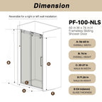 Frameless Shower Door with Anti-Shatter Safety Film and Bottom Water-Blocking Strip, Panel for Bathroom, 60" L x 0.5" W x 76" H, Brushed Nickel