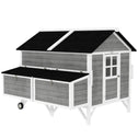 59" Wooden Chicken Coop w/ Wheels, Handles, 2 Nesting Boxes, 2 Trays, 4 Perches, Chicken Tractor for 4-6 Chickens, Gray