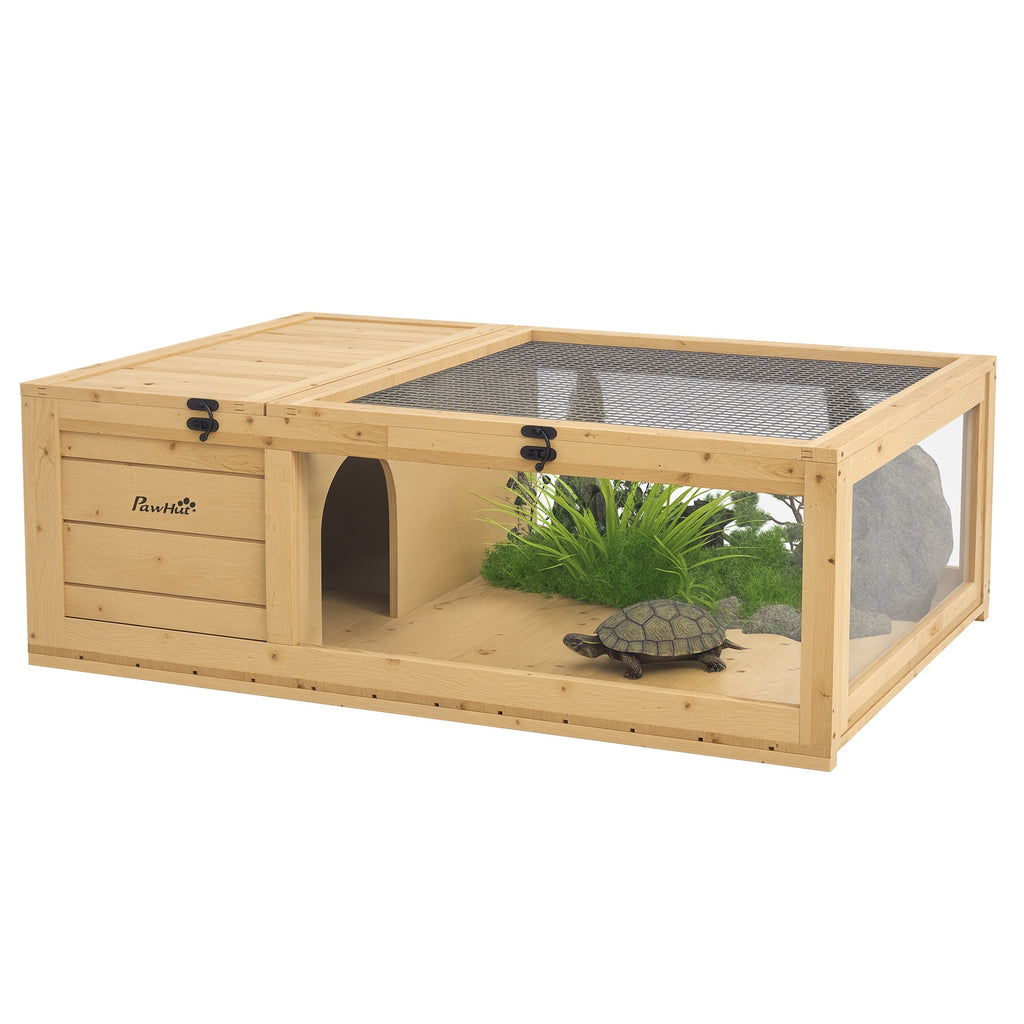 Wooden Reptile Cage with Top Access for Turtles, Lizards, Snakes, Yellow