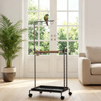 Bird Stand with Wheels Parrot Stand with Slide-out Tray Stainless Steel Bowls for Indoor Outdoor Dark Gray