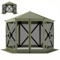 10 x 11 ft Pop Up Gazebo Screen Tent, Portable Instant Camping Canopy Screen House with Nettings, Carry Bag, Dark Green