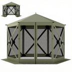 10 x 11 ft Pop Up Gazebo Screen Tent, Portable Instant Camping Canopy Screen House with Nettings, Carry Bag, Dark Green