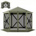 10 x 11 ft Pop Up Gazebo Screen Tent, Portable Instant Camping Canopy Screen House with Nettings, Carry Bag, Dark Green