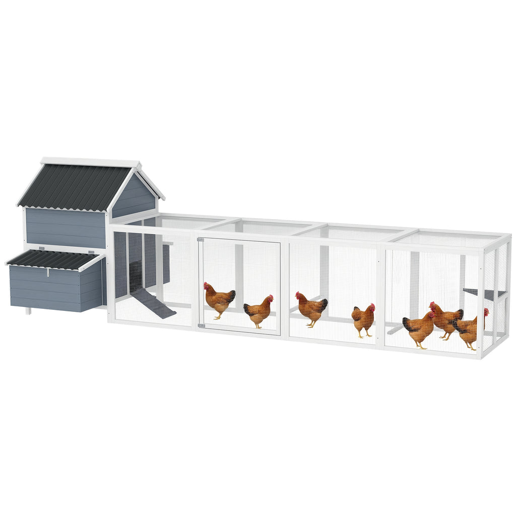 156" Extra Large Wooden Chicken Coop with 2 Nesting Box, Run Cage, Waterproof Wave Roof, for 10-15 Chickens, Light Gray