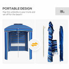 5.8' x 5.8' Cabana Umbrella for Travel, Walls, Vents, Ruffles, Carry Bag, Beach Umbrella, Blue Stripe