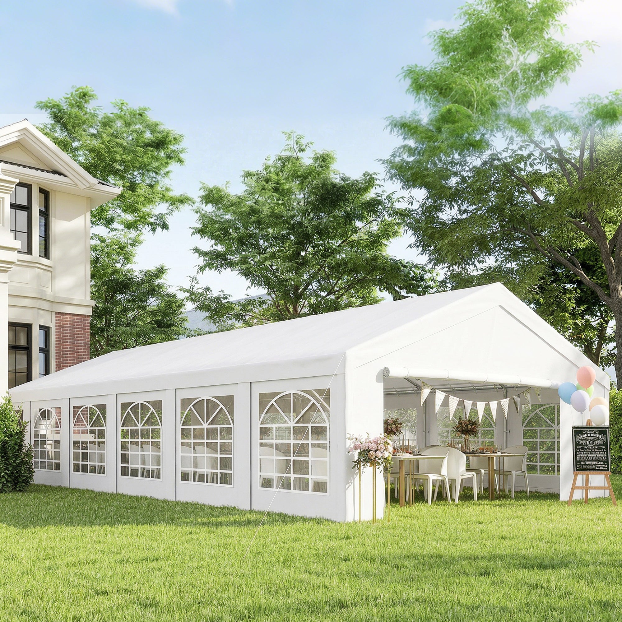 23' x 39' Large Outdoor Carport Canopy Party Tent with Removable Protective Sidewalls & Windows, White